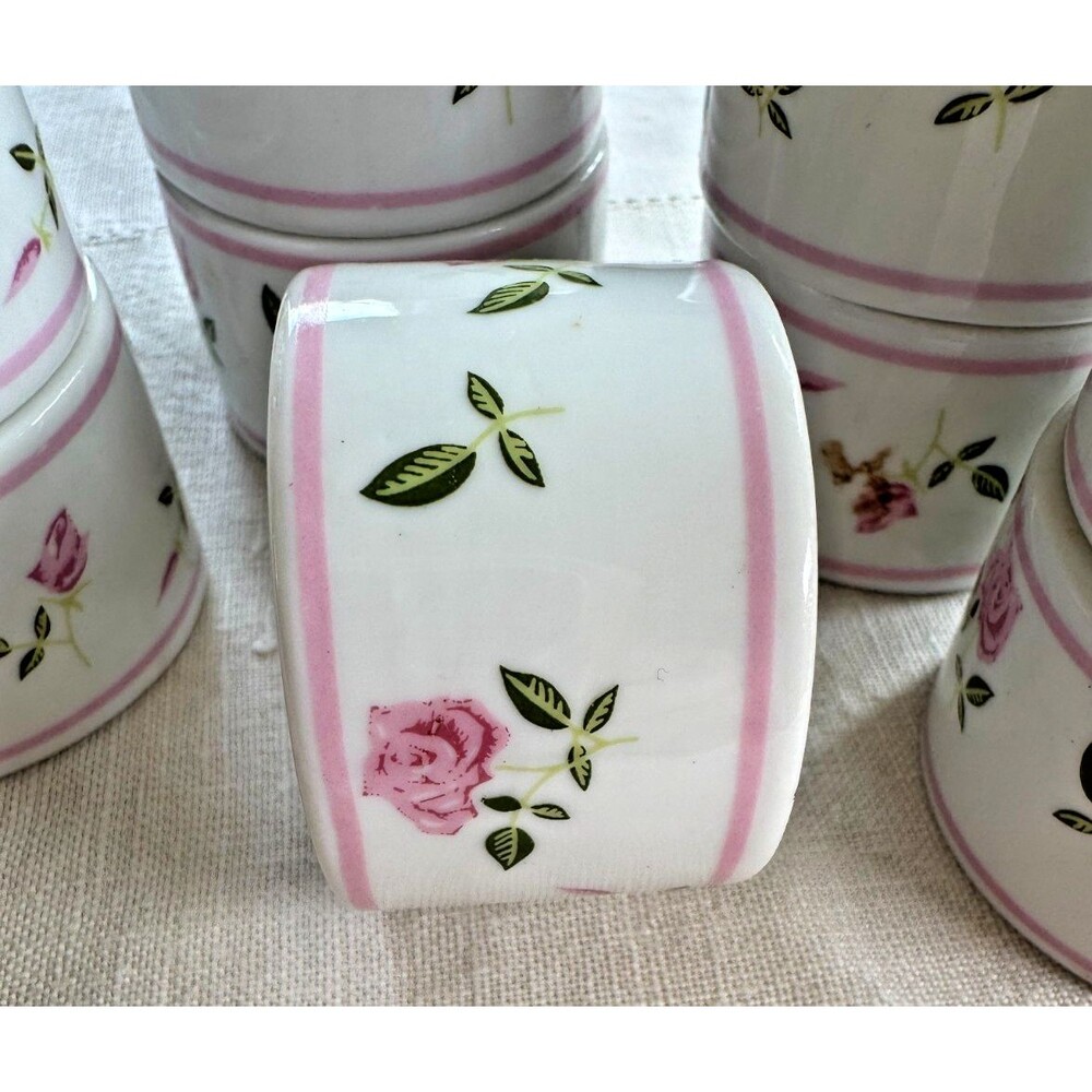 9 Porcelain Rose Napkin Rings Green / Pink, Andre Richard, Grandma Cottage Core - Picture 14 of 16